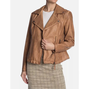 MAX STUDIO Womens Size LG Tan / Cognac Washed Faux Leather Moto Jacket